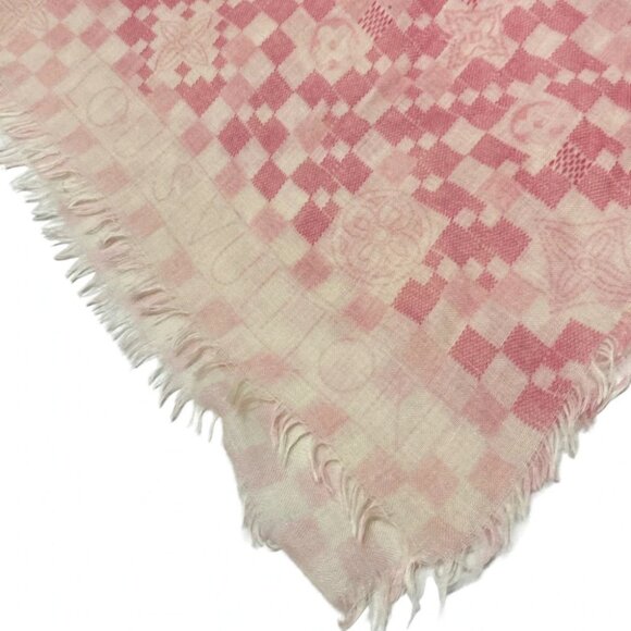 Auth LOUIS VUITTON - Cream Light Pink Pink Unconfirmed Scarf Cashmere Silk - Picture 2 of 10